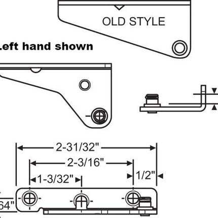 Part Number: 123  Amesbury Truth Casement Sash Bracket Old Style Sash Bracket Clip On Type (no set ring) For: Split Arm Operator Known Part Number Stamped On Left Hand L 07868