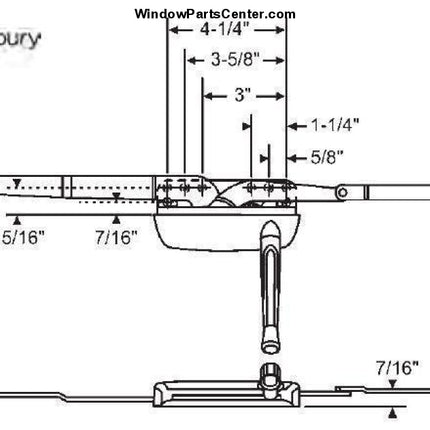 Part # 101 Amesbury Truth Maxim DLX Casement Dual Arm Operator Dimensions