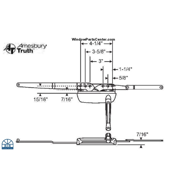 Part # 101 Amesbury Truth Maxim DLX Casement Dual Arm Operator Dimensions