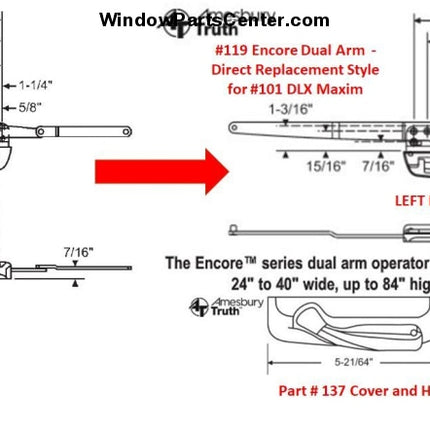 101 Amesbury Truth Maxim Dlx Casement Dual Arm Sill Mount Operator Window Parts