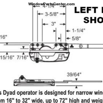 102 Amesbury Truth Maxim Dlx Casement Operator Split Arm / Dyad Encore Left None Window Parts