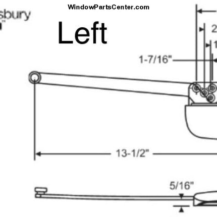105 Amesbury Truth Operator 15 Series Traditional Case Long Arm 13 1/2 Casement Window Parts Ellipse Case 60 Series  Known part number: 15-32-32-062, 15-32-32-061