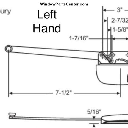 109 Operator -Short Arm (7 1/2) Casement Window Parts
