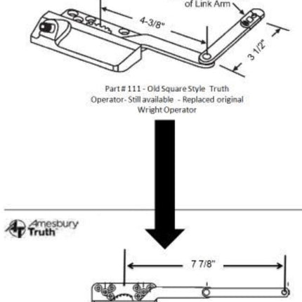111 Truth Split Arm / Dyad Operator Casement Window Parts