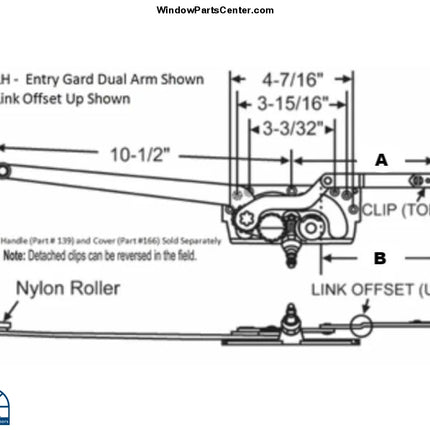 152 Casement Operator Entrygard Dual Arm Window Parts