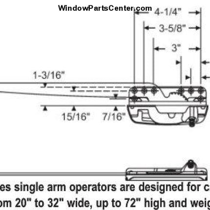 158 AmesburyTruth Casement Sill Mount Operator-Encore-Single Arm Part Number 36-402EN, 36-403EN