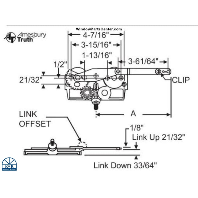 176 - Amesbury Truth EntryGard Dyad Arm Casement Operator. Known Part Number: 45275, PAT. NO. 4.840.075, 31368, 10815400, 10815401, 15-76-00-001, 15-76-00-002