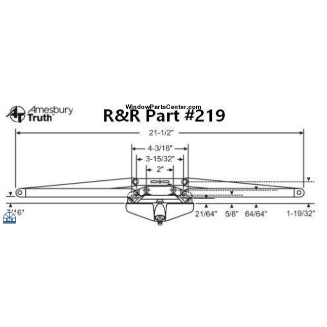 Amesbury Truth Window Awning Operator Single Pull 21-1/2” Known Part Numbers: 219, U.S. Pat 4505601, PAT.CAN. 1986, 45301, 40511, 40510, 30895A. Colors: New Goldtone, White and Bronze Known Part Numbers: 219, U.S. Pat 4505601, PAT.CAN. 1986, 45301, 40511, 40510, 30895A, 11-10-32-001