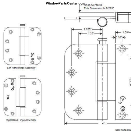 836 - 4" x 4" Ashland Vertical Adjusting Swining Patio Door Hinge