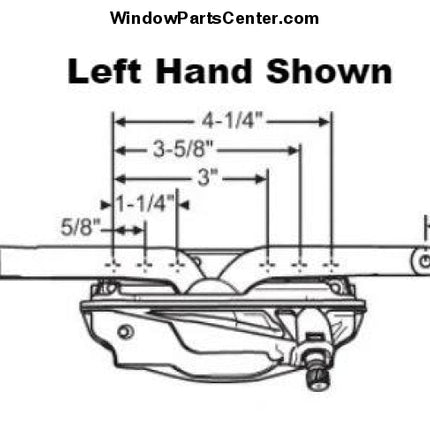 C2000 Ashland Optima Dual Arm Casement Window Operator Known Part Number: 1491-120B / 1491-220B on housing, S-1491-165 / S1491-265 on dyad arm, S-1491-160 / S-1491-260 on straight arm, W1491-100