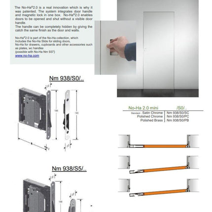 Nm 938 S0/SC Nm 938/S5/SC Nm 937/S0/SC and Nm 937/S5/SC RocYorkNo-Ha 2.0 Mini Invisible Door Handle For Interior Swinging Doors