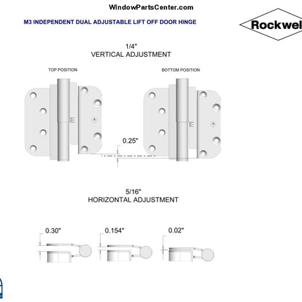R801/r802 - Rockwell M3 Dual Adjustable Lift Off Concealed Ball Bearing Hinge Adjustable Door Hinge