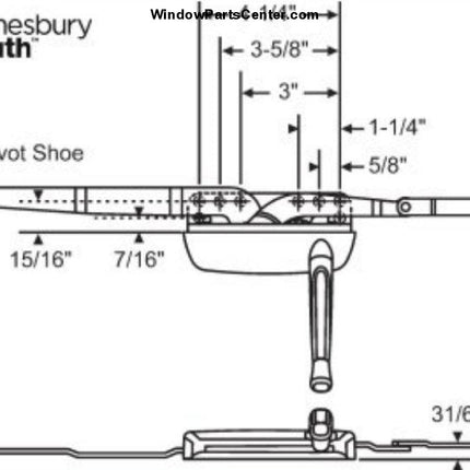 S1067 Amesbury Truth Maxim DLX Casement Dual Arm Low Profile Operator. Part number 36-464-3 and 36-465-3