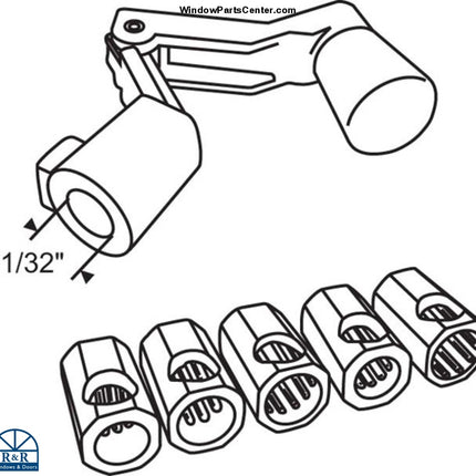 S1092 Fit All Universal Folding Casement and Awning Handle Kit Includes 5 Adapters. Kit includes 1 folding handle and  5 adapters to fit spline sizes:  11/32 Inch, 5/16 Inch, 3/8 Inch, 9/32 Inch and 3/8 Inch. Will Fit Truth, Andersen, Pella, Peachtree and various old style casement and jalousie operators. 