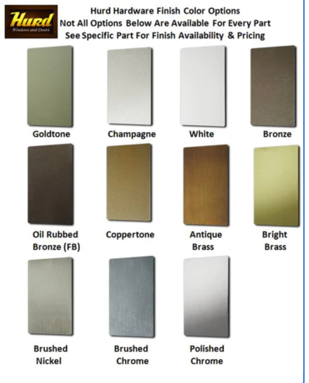 Hurd Window and Door hardware Finish's