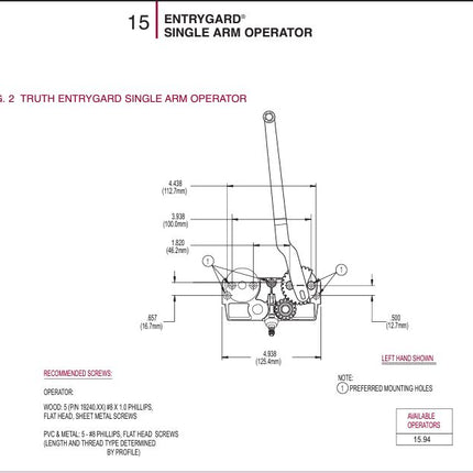 Operator for Casement  Window Entrygard Truth 15 Series  Straight Arm. Known Part Numbers: 117 - U.S. Pat. 4,241,541 - CAN Pat. 350,432 - PAT 1982  Know Numbers Stamped on Housing and Gear: U.S. Pat. 4,241,541 - CAN Pat. 350,432 - PAT 1982, PAT.NO. 4,840,075, 45275, 31782L