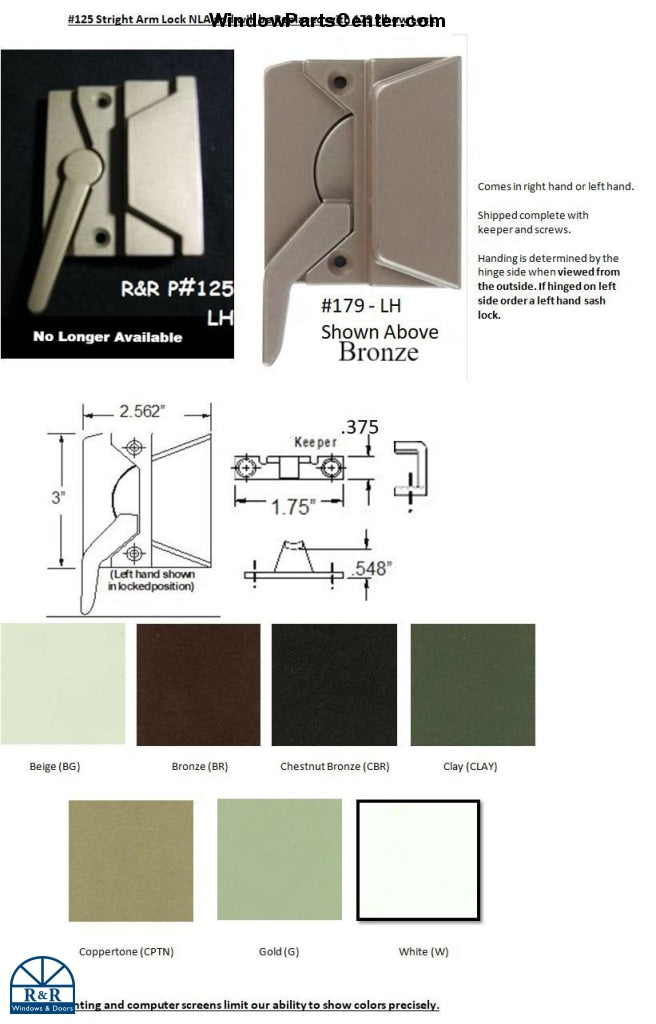 Window Arm Lock Sash Lock Straight Arm Window Lock - Discontinued See Product Descript ...