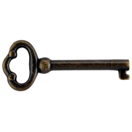 A bronze-colored plain skeleton key with a simple bit and barrel design, suitable for antique furniture locks.