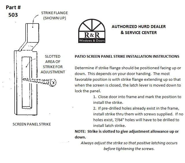 503 Sliding Screen Door Keeper/AntiRattle Package Old Style R&R