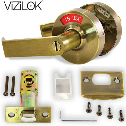 ADA Door Lock with Indicator in Antique Brass - Left-Handed