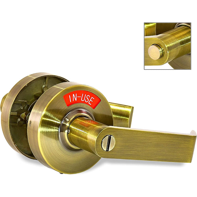 ADA Door Lock with Indicator in Antique Brass - Right-Handed commercial heavy duty handle set