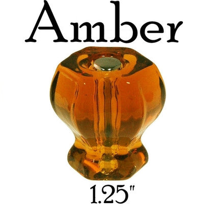 Glass knob, Hexagon Shaped cabinet pulls. Color amber. Sizes Large 1.5 inch, medium 1.25 inch and 1 inch.