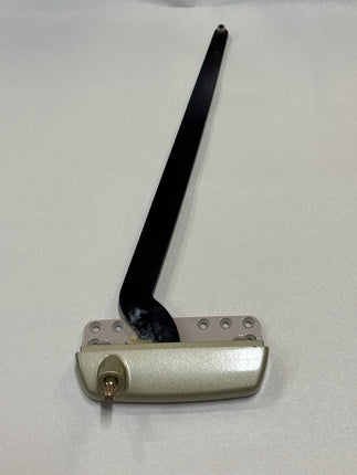 Casement window black straight arm crank operator in goldtone finish right hand on  white background Amesbury truth brand window part 