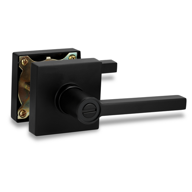Square Privacy Door Lock Solstice Lever in Matte Black counterparty door handle set hardware 