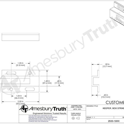 Amesbury Truth Patio Door Single Point Keeper Box Strike 1/2 Inch For Single Mortise 2533