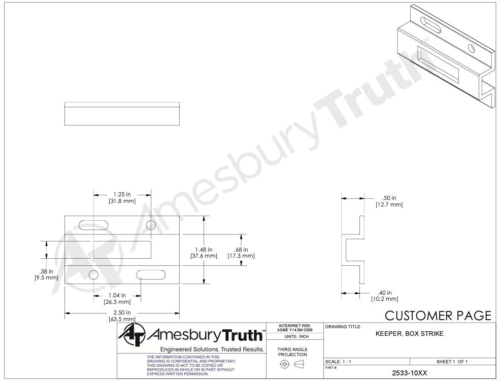 C1058 - Amesbury Truth Patio Door Single Point Keeper Box Strike 1/2 I ...