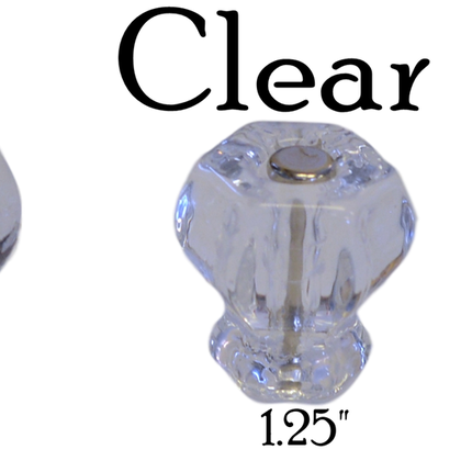 Glass knob, Hexagon Shaped cabinet pulls. Color clear. Sizes Large 1.5 inch, medium 1.25 inch and 1 inch.
