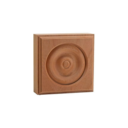 EWAP30 Rosette Casing Corner Block 1 inch x 3 inch Square Cherry Wood