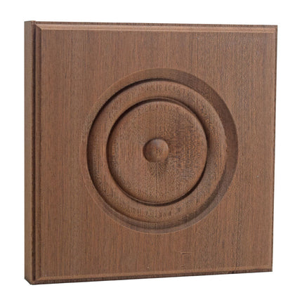 EWAP90 Rosette Casing Corner Block 1 inch x 5-1/2 inch Square Sapele Mahogany