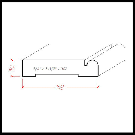 EWCA30 Beaded 3-1/2 inch Casing Trim Moulding cad factory drawing with dimensions 