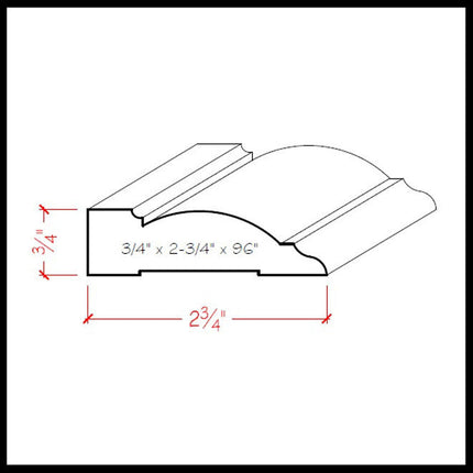 EWCA32 Casing 2-3/4 inch Trim Moulding factory CAD drawing with dimensions 