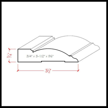 EWCA33 Casing 3-1/2 inch Trim Moulding CAD Drawing With Dimensions 