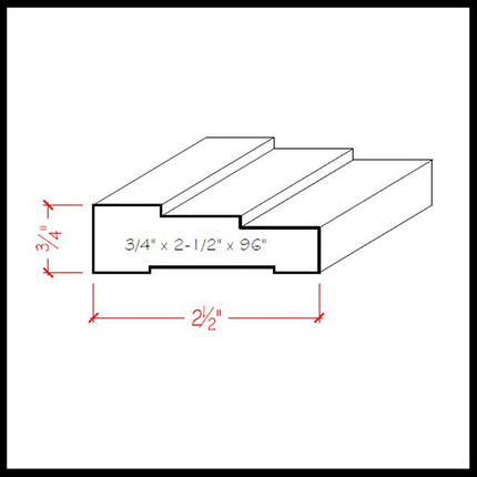 EWCA34 Stepped 2-1/2 inch Casing Trim Moulding CAD Drawing with Dimensions 