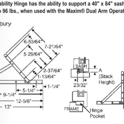 132 Amesbury Truth Egress and washability Hinge Kit 13" Track