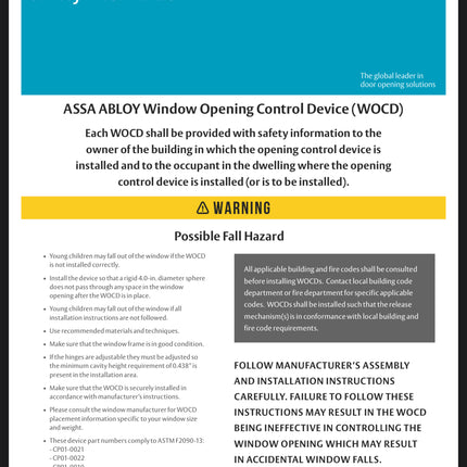 S1016 - ASSA ABLOY Casement Window Operating Control Device WOCD KIT With Stickers