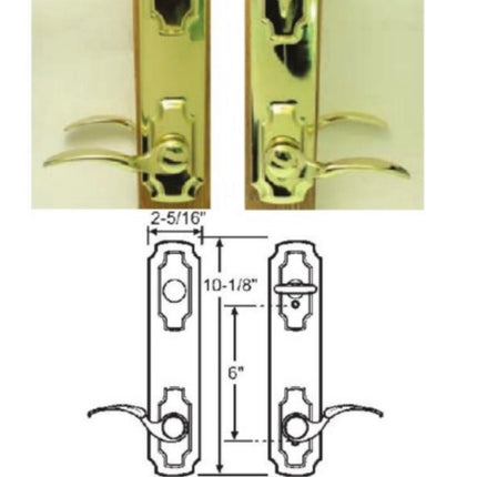 Gold door handles with a technical drawing below on a white background