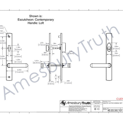 841 - Amesbury Truth Sentry® .63  and Sentry® .03 Semi Active Handle Set For GU Multi Point Hardware