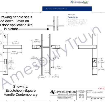 840 - Current Style Active  Amesbury Truth Sentry® .63  and Sentry® .03 Active Handle Set For GU Multi Point Hardware