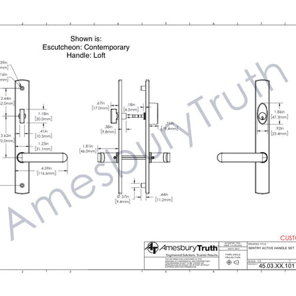 840 - Current Style Active  Amesbury Truth Sentry® .63  and Sentry® .03 Active Handle Set For GU Multi Point Hardware