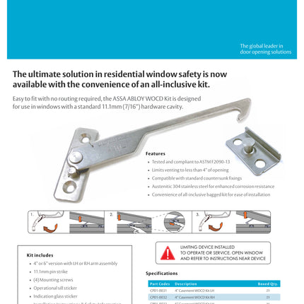 S1016 - ASSA ABLOY Casement Window Operating Control Device WOCD KIT With Stickers