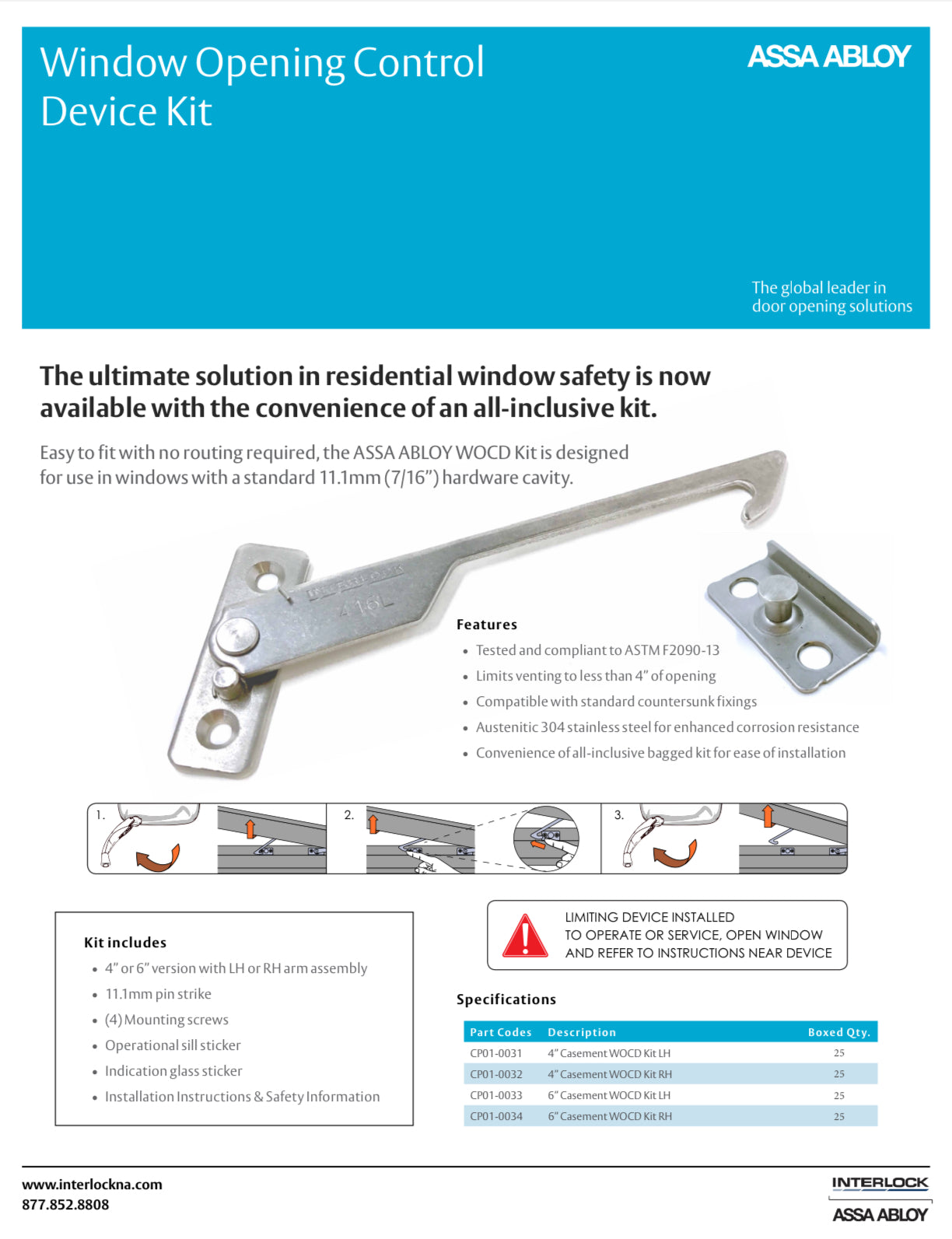 Window Operating Control Devise S1016 - ASSA ABLOY Casement Window Operating Control Device WOCD KIT W ...