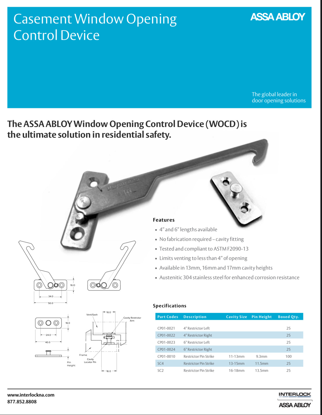 Window Operating Control Devise S1016 - ASSA ABLOY Casement Window Operating Control Device WOCD KIT W ...
