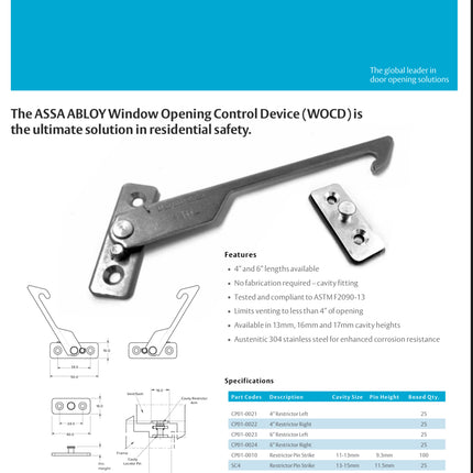S1016 - ASSA ABLOY Casement Window Operating Control Device WOCD KIT With Stickers