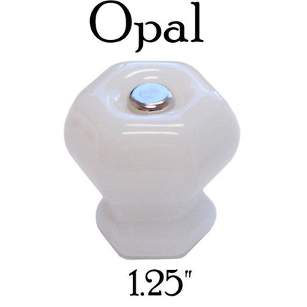 Glass knob, Hexagon Shaped cabinet pulls. Color opal. Sizes Large 1.5 inch, medium 1.25 inch and 1 inch.