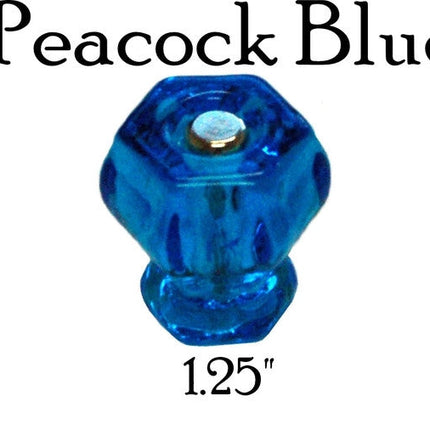 Glass knob, Hexagon Shaped cabinet pulls. Color peacock blue. Sizes Large 1.5 inch, medium 1.25 inch and 1 inch.