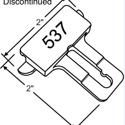 Diagram of a discontinued product with dimensions labeled part is plastic stamped with 537- old style version of s1155 that is no longer available 